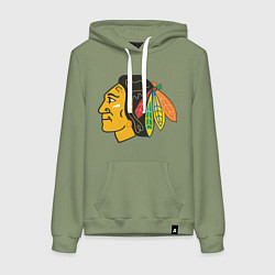 Толстовка-худи хлопковая женская Chicago Blackhawks, цвет: авокадо