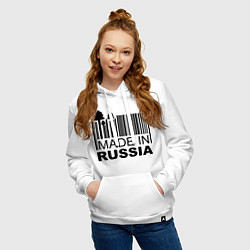 Толстовка-худи хлопковая женская Made in Russia штрихкод, цвет: белый — фото 2