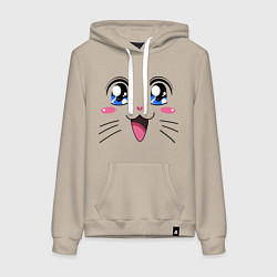 Толстовка-худи хлопковая женская Японская кошечка, цвет: миндальный