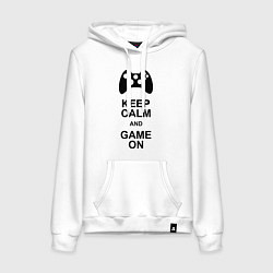 Толстовка-худи хлопковая женская Keep Calm & Game On, цвет: белый