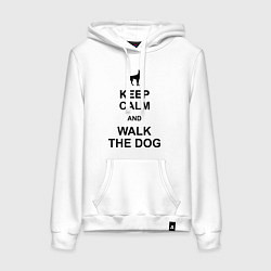 Толстовка-худи хлопковая женская Keep Calm & Walk the dog, цвет: белый