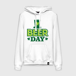 Толстовка-худи хлопковая женская Beer day, цвет: белый