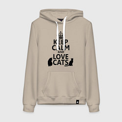 Толстовка-худи хлопковая женская Keep Calm & Love Cats, цвет: миндальный