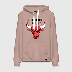 Толстовка-худи хлопковая женская Chicago Bulls, цвет: пыльно-розовый