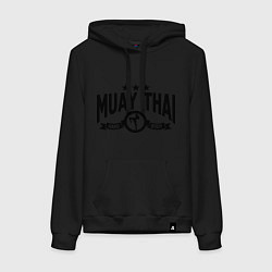 Толстовка-худи хлопковая женская Muay thai boxing, цвет: черный