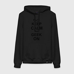 Толстовка-худи хлопковая женская Кeep calm and geek on, цвет: черный