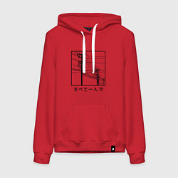 Толстовка-худи хлопковая женская Японские электросети, цвет: красный