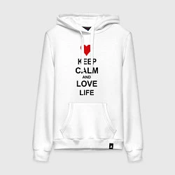 Толстовка-худи хлопковая женская Keep Calm & Love Life, цвет: белый