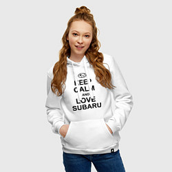 Толстовка-худи хлопковая женская Keep Calm & Love Subaru, цвет: белый — фото 2