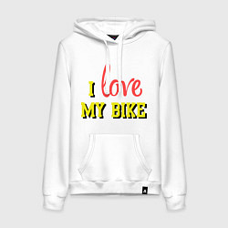 Толстовка-худи хлопковая женская I love my bike, цвет: белый