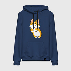 Толстовка-худи хлопковая женская Корги лапочка, цвет: тёмно-синий
