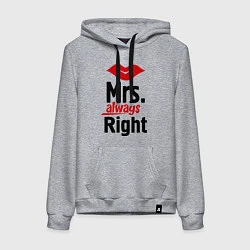 Толстовка-худи хлопковая женская Mrs. always right, цвет: меланж