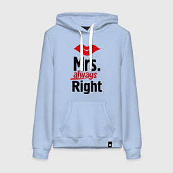 Толстовка-худи хлопковая женская Mrs. always right, цвет: мягкое небо