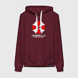 Толстовка-худи хлопковая женская UMBRELLA CORP, цвет: меланж-бордовый