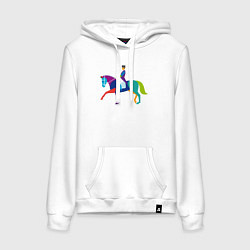 Толстовка-худи хлопковая женская Всадник на коне, цвет: белый