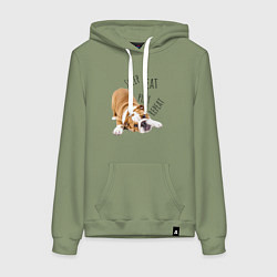 Толстовка-худи хлопковая женская Sleep Eat Play Repeat Бульдог, цвет: авокадо