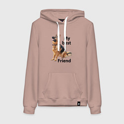 Толстовка-худи хлопковая женская Овчарка, цвет: пыльно-розовый