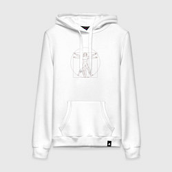 Толстовка-худи хлопковая женская Витрувианский человек, цвет: белый