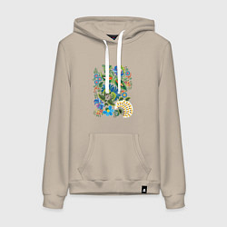 Толстовка-худи хлопковая женская Славянский орнамент, цвет: миндальный