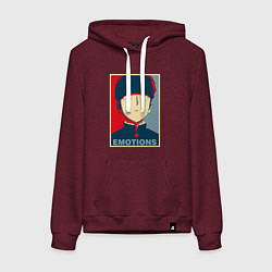 Толстовка-худи хлопковая женская Mob Emotions Z, цвет: меланж-бордовый