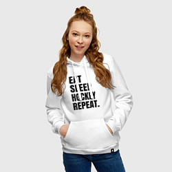 Толстовка-худи хлопковая женская EAT SLEEP HOCKEY REPEAT, цвет: белый — фото 2