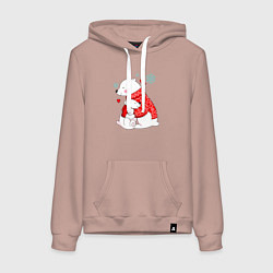 Толстовка-худи хлопковая женская Медведица с медвежонеком, цвет: пыльно-розовый