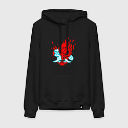 Толстовка-худи хлопковая женская Cyberpunk neon samurai, цвет: черный