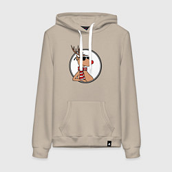 Толстовка-худи хлопковая женская Олень Хипстер, цвет: миндальный