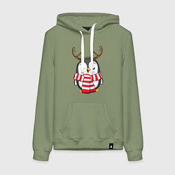 Толстовка-худи хлопковая женская Пингвин в шарфике, цвет: авокадо