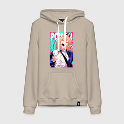 Толстовка-худи хлопковая женская POWER CHAINSAW MAN ANIME, цвет: миндальный