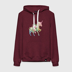 Толстовка-худи хлопковая женская Единорог, цвет: меланж-бордовый