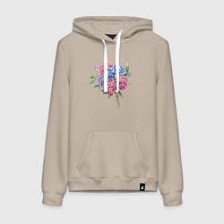 Толстовка-худи хлопковая женская Букет гаотензий, цвет: миндальный