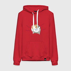 Толстовка-худи хлопковая женская Злой Нянко сенсей кот, цвет: красный