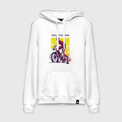 Толстовка-худи хлопковая женская Mountain Bike велосипедист, цвет: белый