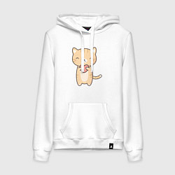 Толстовка-худи хлопковая женская Love Cat, цвет: белый