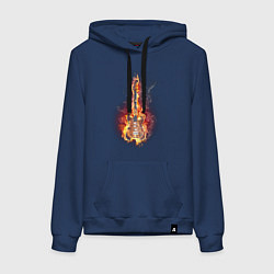 Толстовка-худи хлопковая женская Огненная гитара, цвет: тёмно-синий