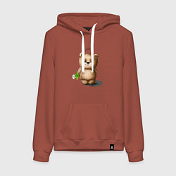 Толстовка-худи хлопковая женская Медведь, цвет: кирпичный