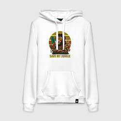 Толстовка-худи хлопковая женская Лев в очках, цвет: белый