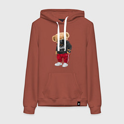 Толстовка-худи хлопковая женская Крутой медвежонок в спортивках, цвет: кирпичный