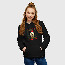Толстовка-худи хлопковая женская Рождественский свитер кашляющий кот, цвет: черный — фото 2