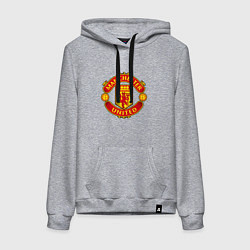 Толстовка-худи хлопковая женская Манчестер Юнайтед логотип, цвет: меланж