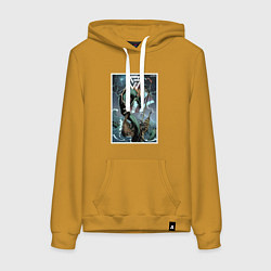 Толстовка-худи хлопковая женская Ёрмунганд Морской змей, цвет: горчичный