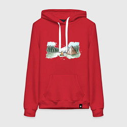 Толстовка-худи хлопковая женская Поход в горы, цвет: красный