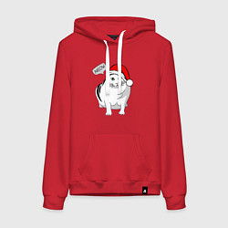 Толстовка-худи хлопковая женская НОВОГОДНИЙ КОТ БЕНДЕР МЕМ, цвет: красный