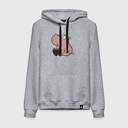 Толстовка-худи хлопковая женская Бегемотик детский коричневый, цвет: меланж