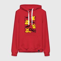 Толстовка-худи хлопковая женская Пика Пика Пикачу Pikachu, цвет: красный