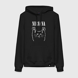 Толстовка-худи хлопковая женская Nirvana Rock Cat, НИРВАНА, цвет: черный