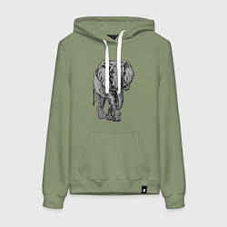 Толстовка-худи хлопковая женская Огромный могучий слон, цвет: авокадо