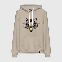 Толстовка-худи хлопковая женская Агрессивный тигр с монетой Доджкойна в пасти, цвет: миндальный