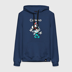 Толстовка-худи хлопковая женская Cuphead веселые чашечки, цвет: тёмно-синий